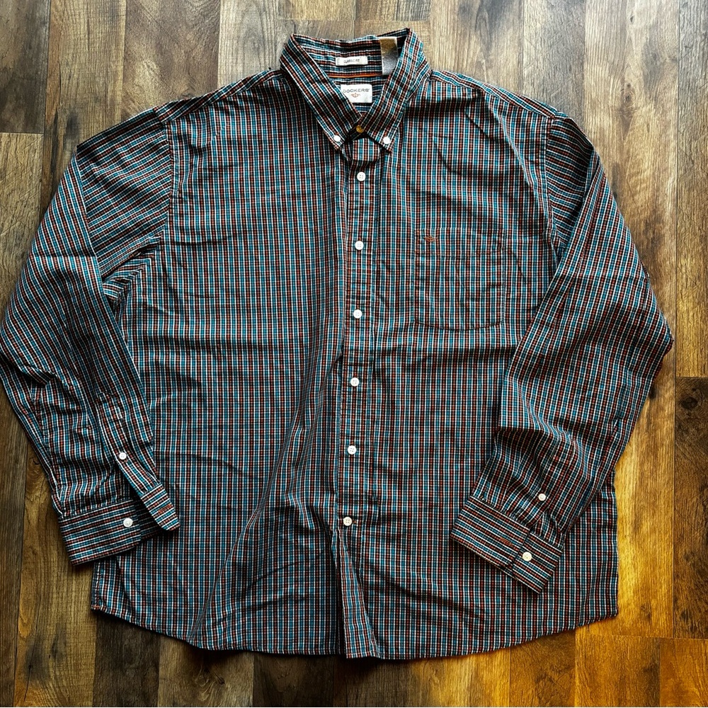 Dockers Blue Orange Classic Fit Long Sleeve Casual Button Down Shirt XXL